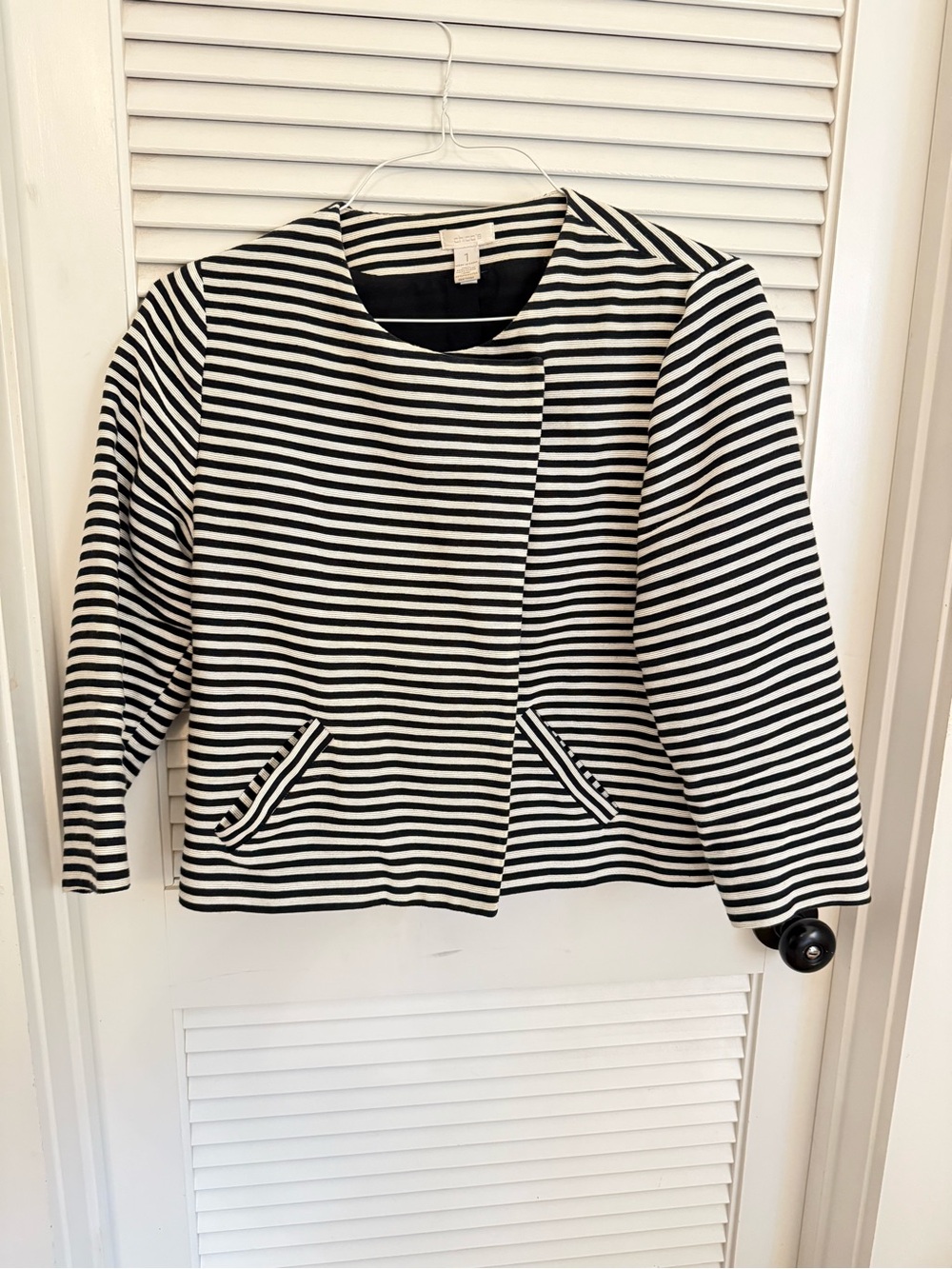 Chico's Black & White striped jacket lined